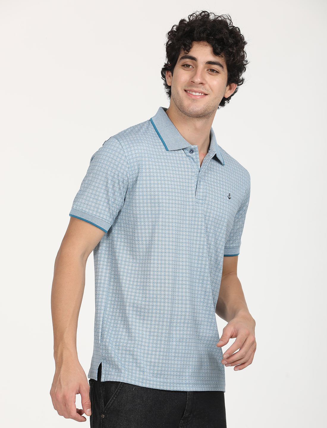 Blue Printed Polo T-shirt