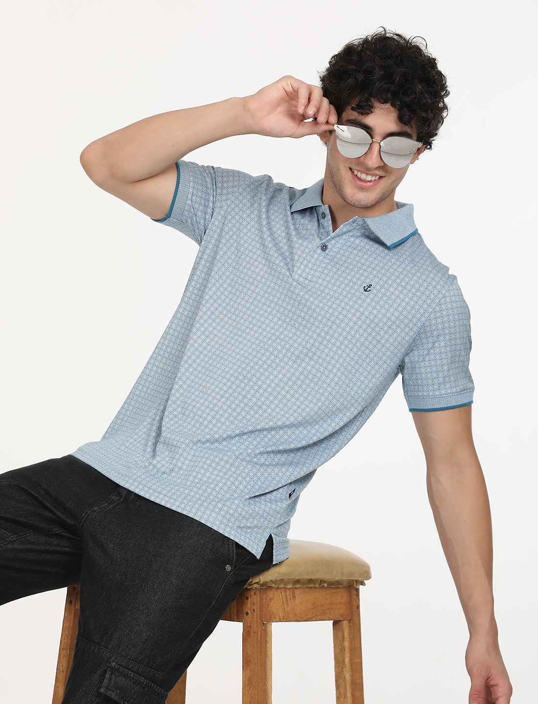 Blue Printed Polo T-shirt