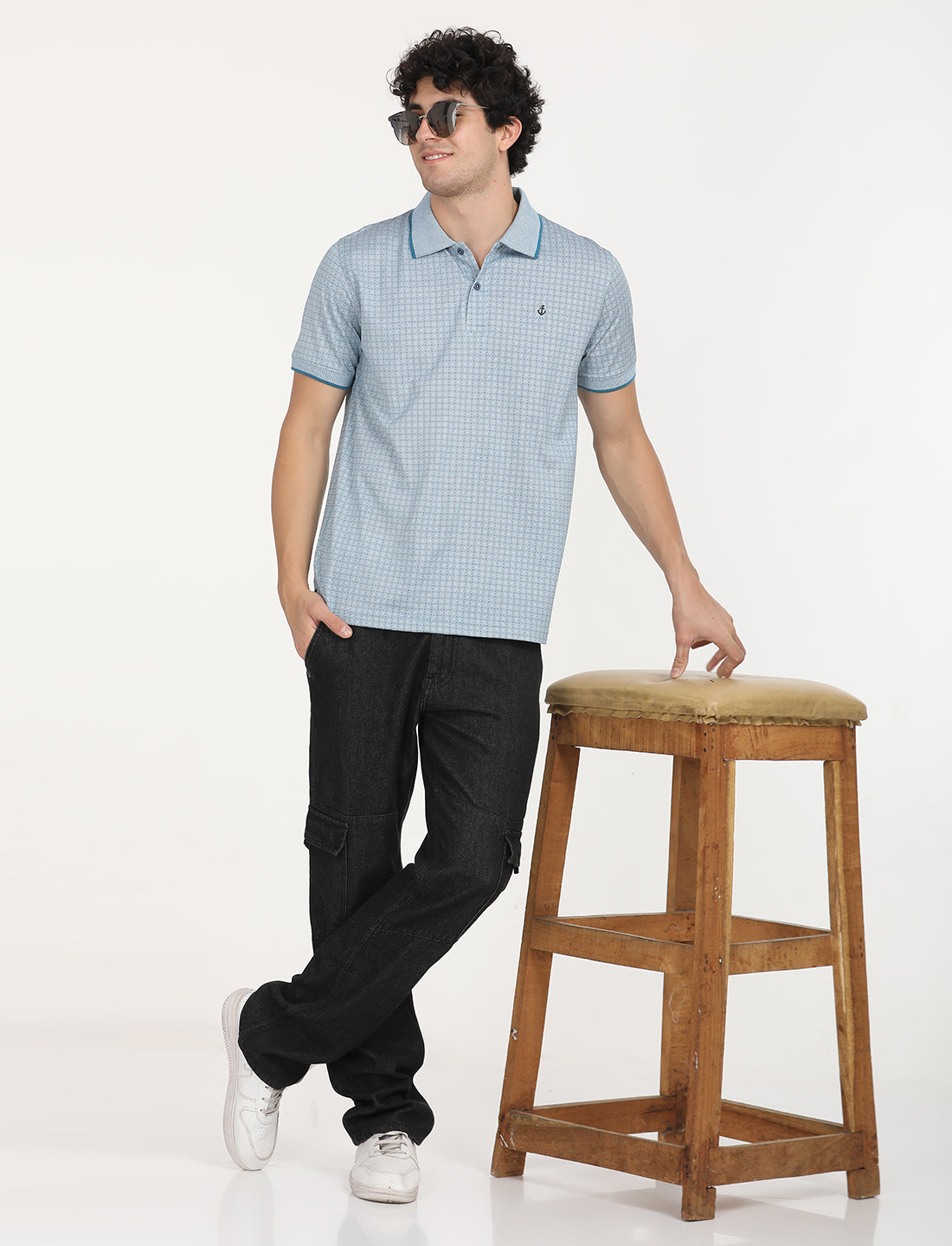 Blue Printed Polo T-shirt