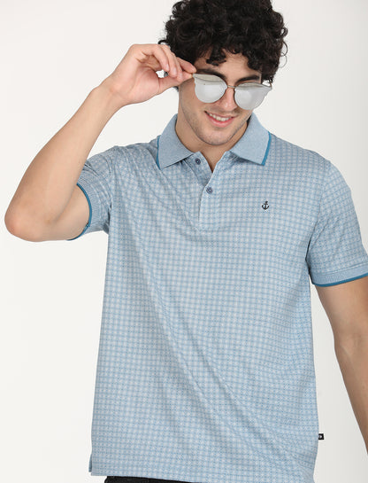 Blue Printed Polo T-shirt