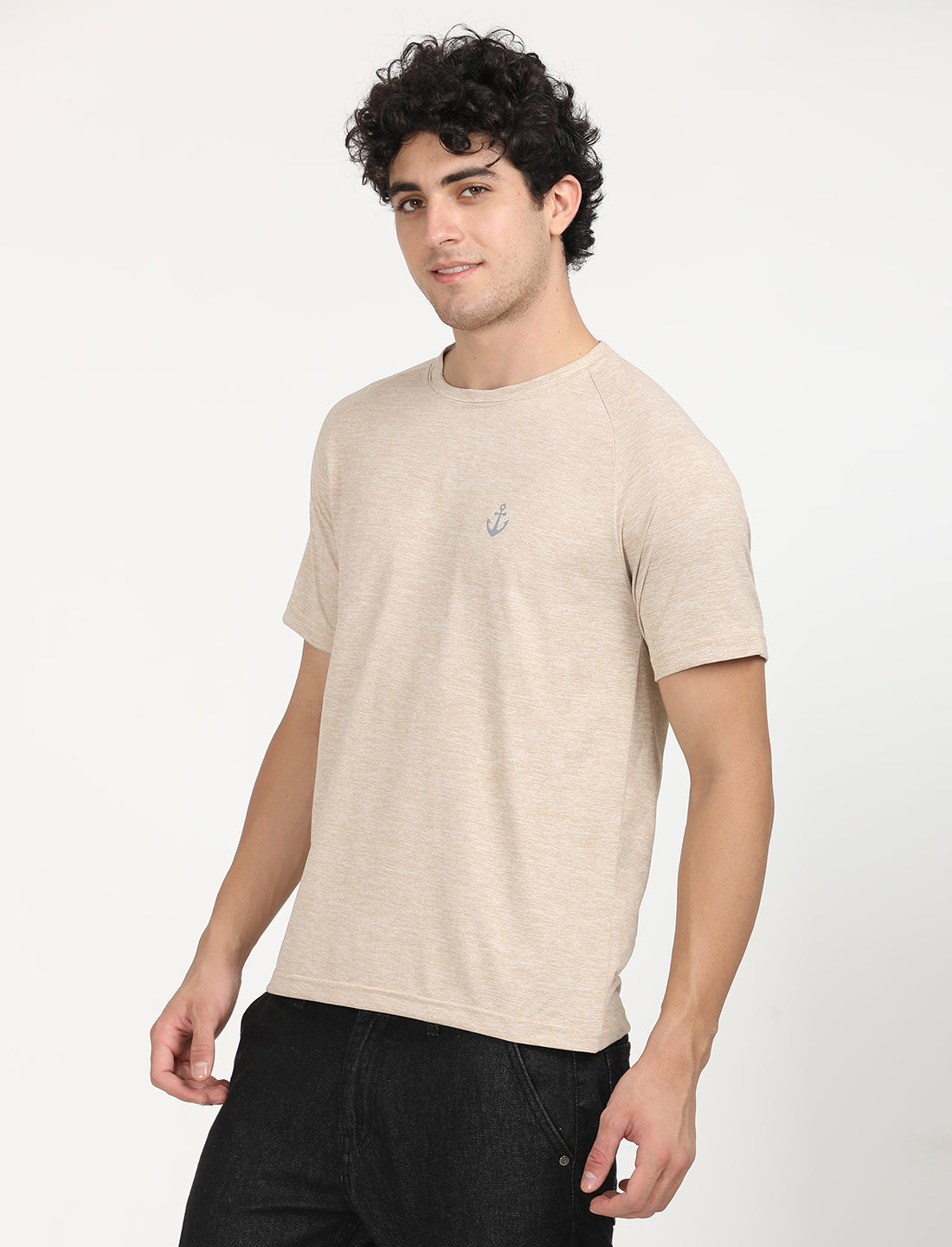 Beige Active Wear Crew Neck T-shirt