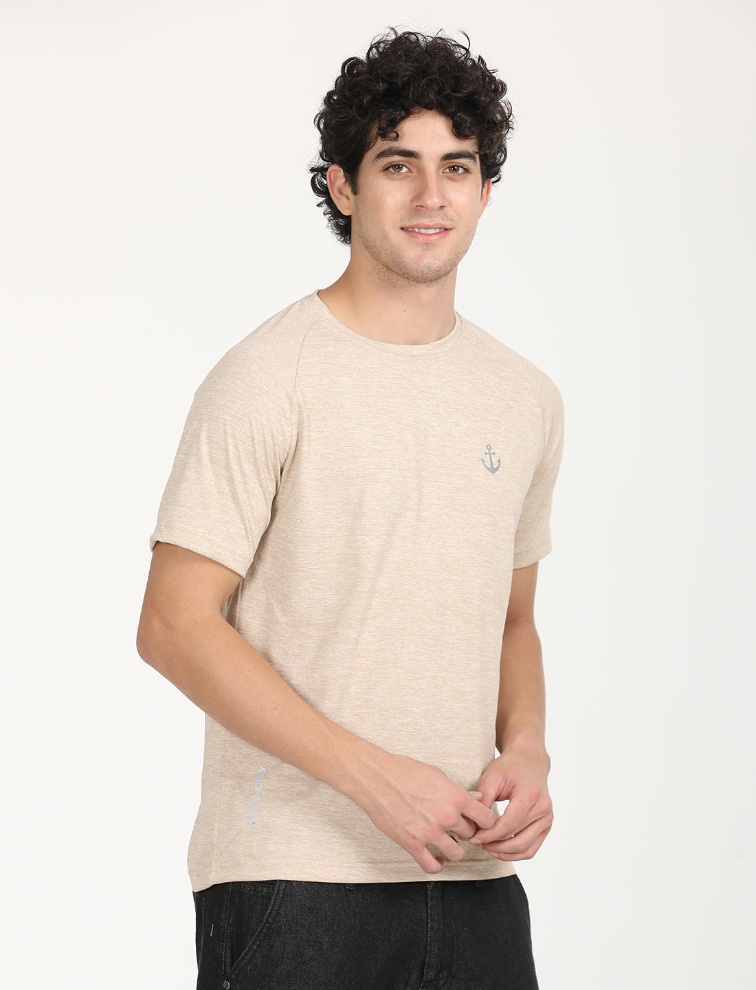 Beige Active Wear Crew Neck T-shirt