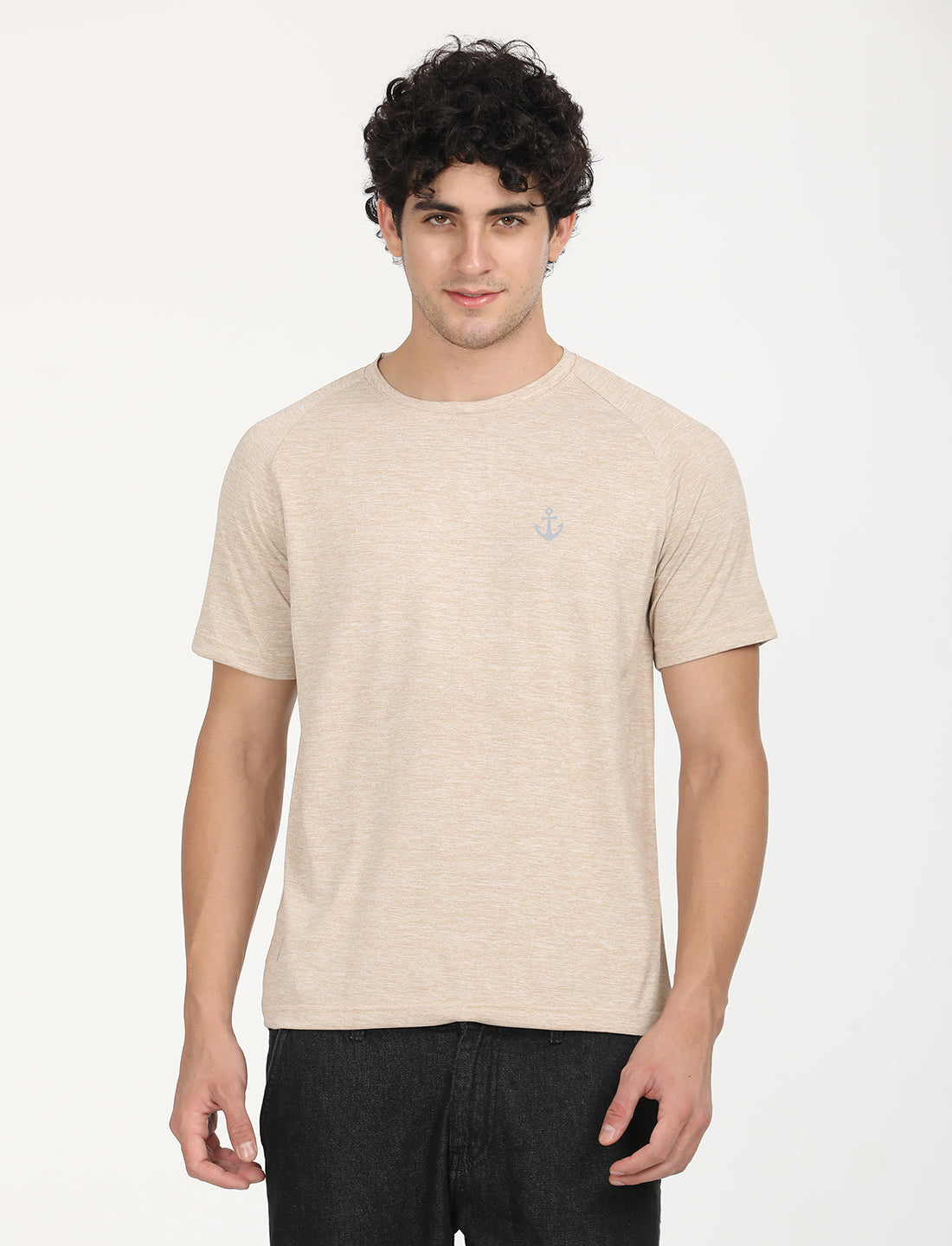 Beige Active Wear Crew Neck T-shirt