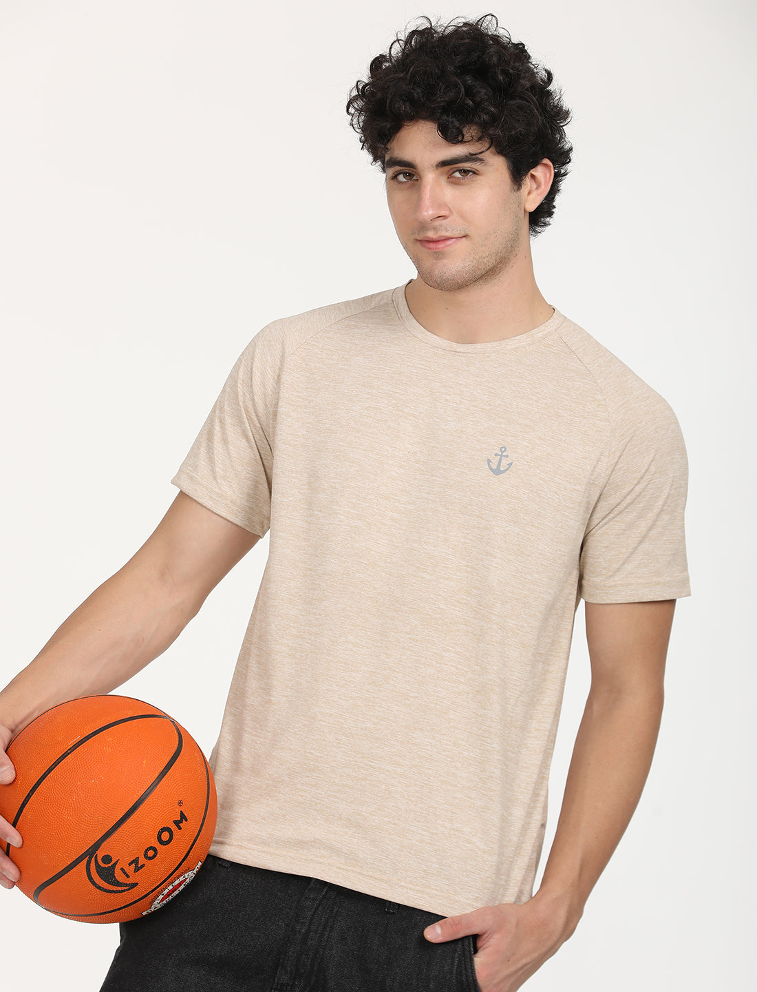 Beige Active Wear Crew Neck T-shirt