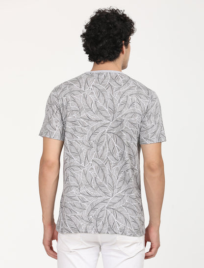 Printed Grey leaf Crew Neck T-shirt