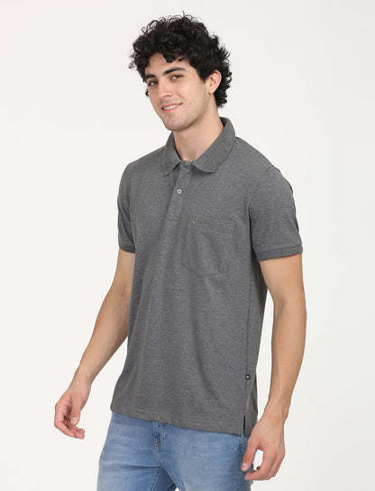 Dark Grey Plain  Polo Active Wear T-shirts