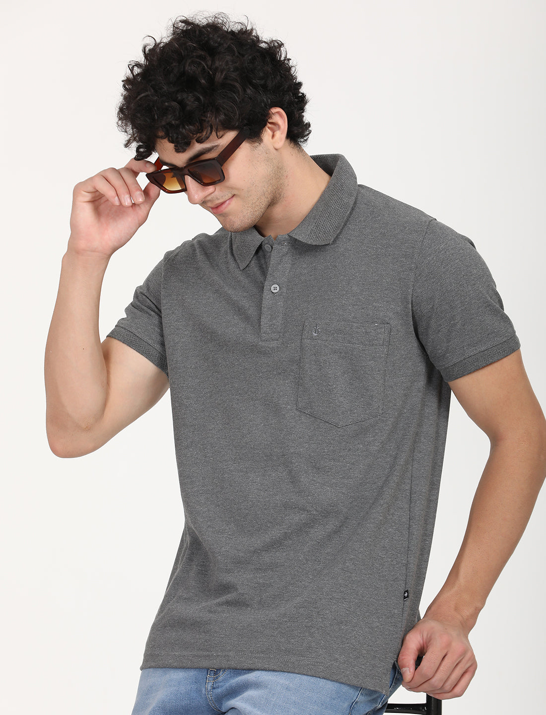 Dark Grey Plain  Polo Active Wear T-shirts