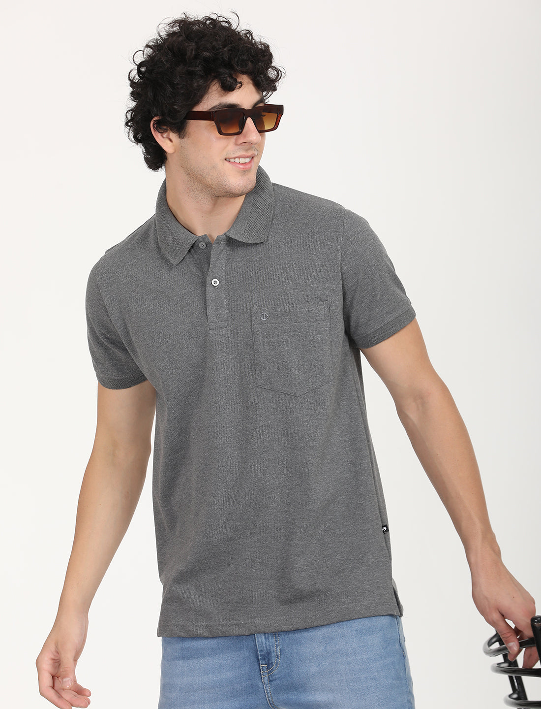 Dark Grey Plain  Polo Active Wear T-shirts