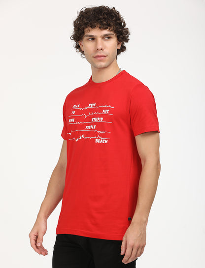 Printed Red Crew Neck T-shirt