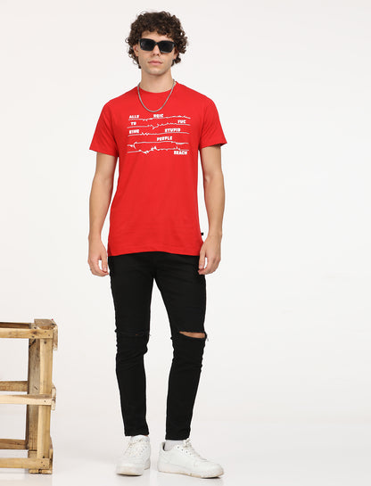 Printed Red Crew Neck T-shirt