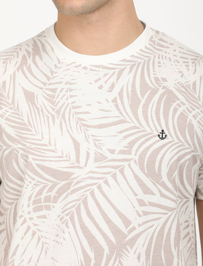 Printed Pink leaf Crew Neck T-Shirt