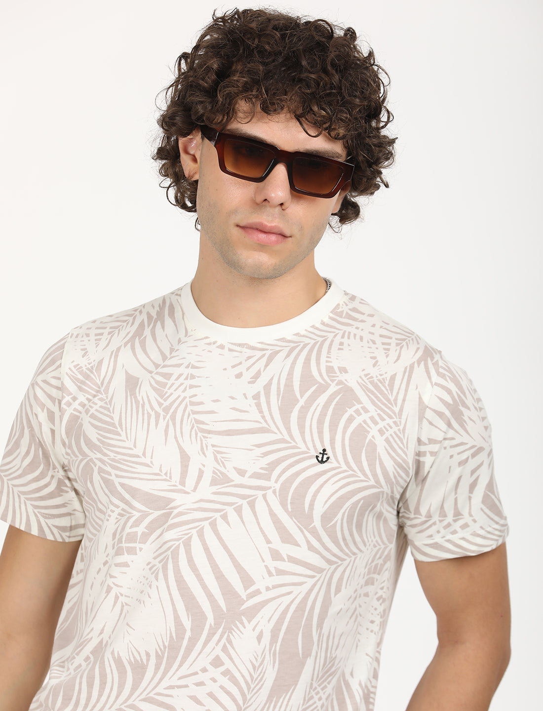 Printed Pink leaf Crew Neck T-Shirt