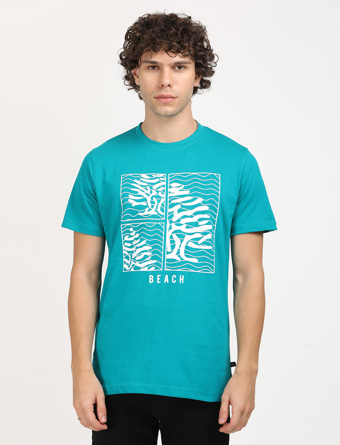 Printed Persian Green Crew Neck T-shirt