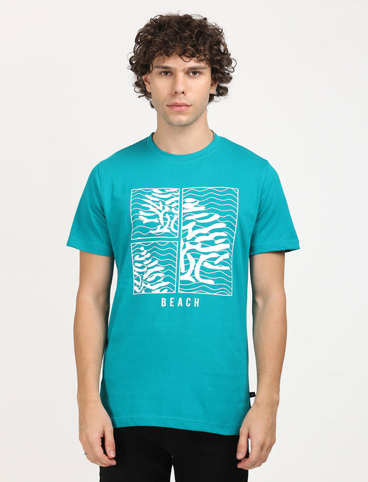 Printed Persian Green Crew Neck T-shirt