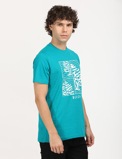 Printed Persian Green Crew Neck T-shirt