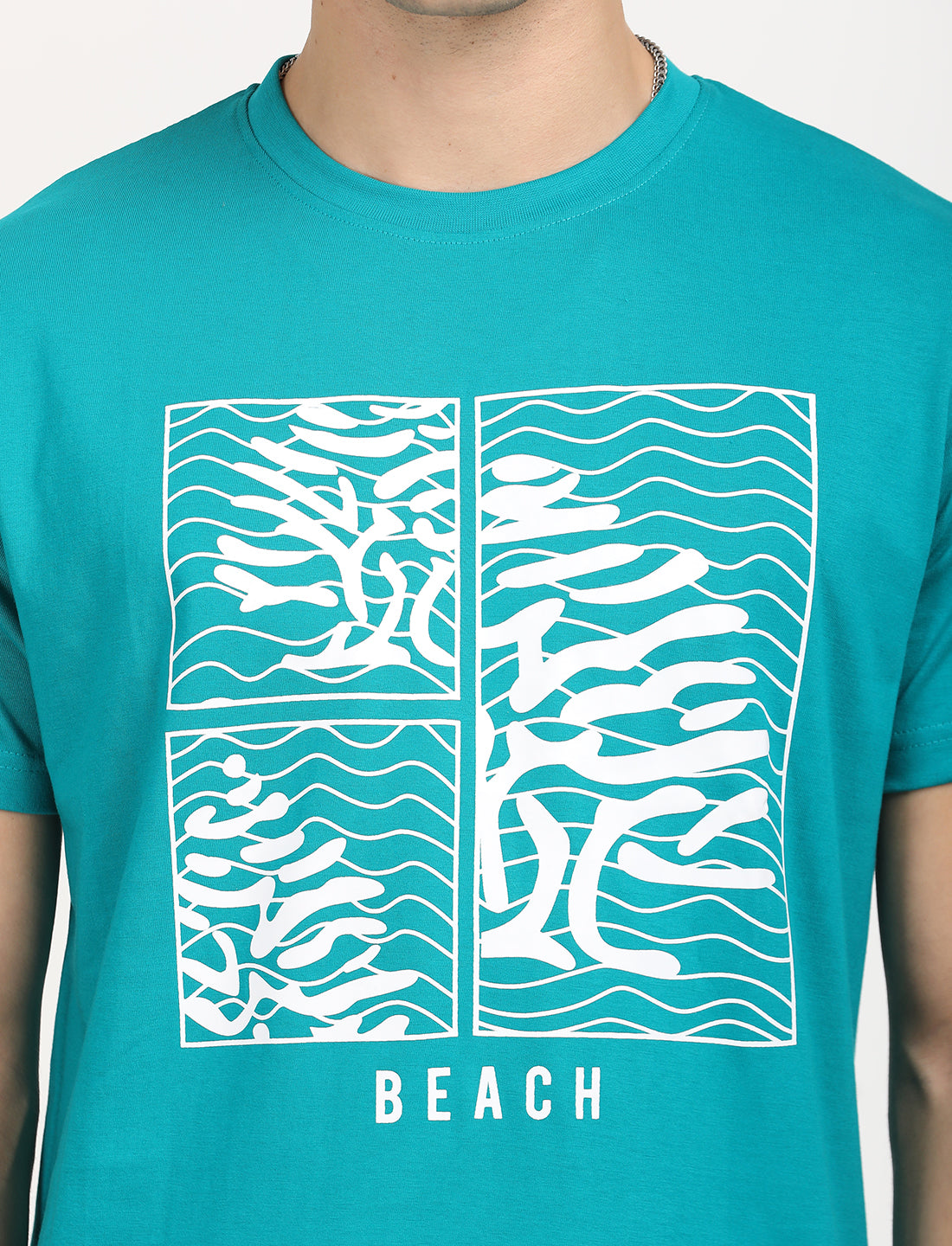 Printed Persian Green Crew Neck T-shirt