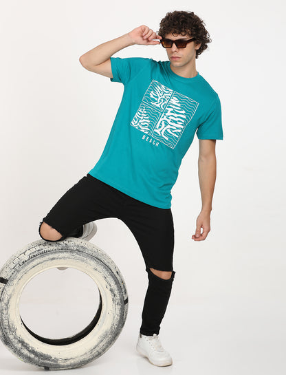 Printed Persian Green Crew Neck T-shirt