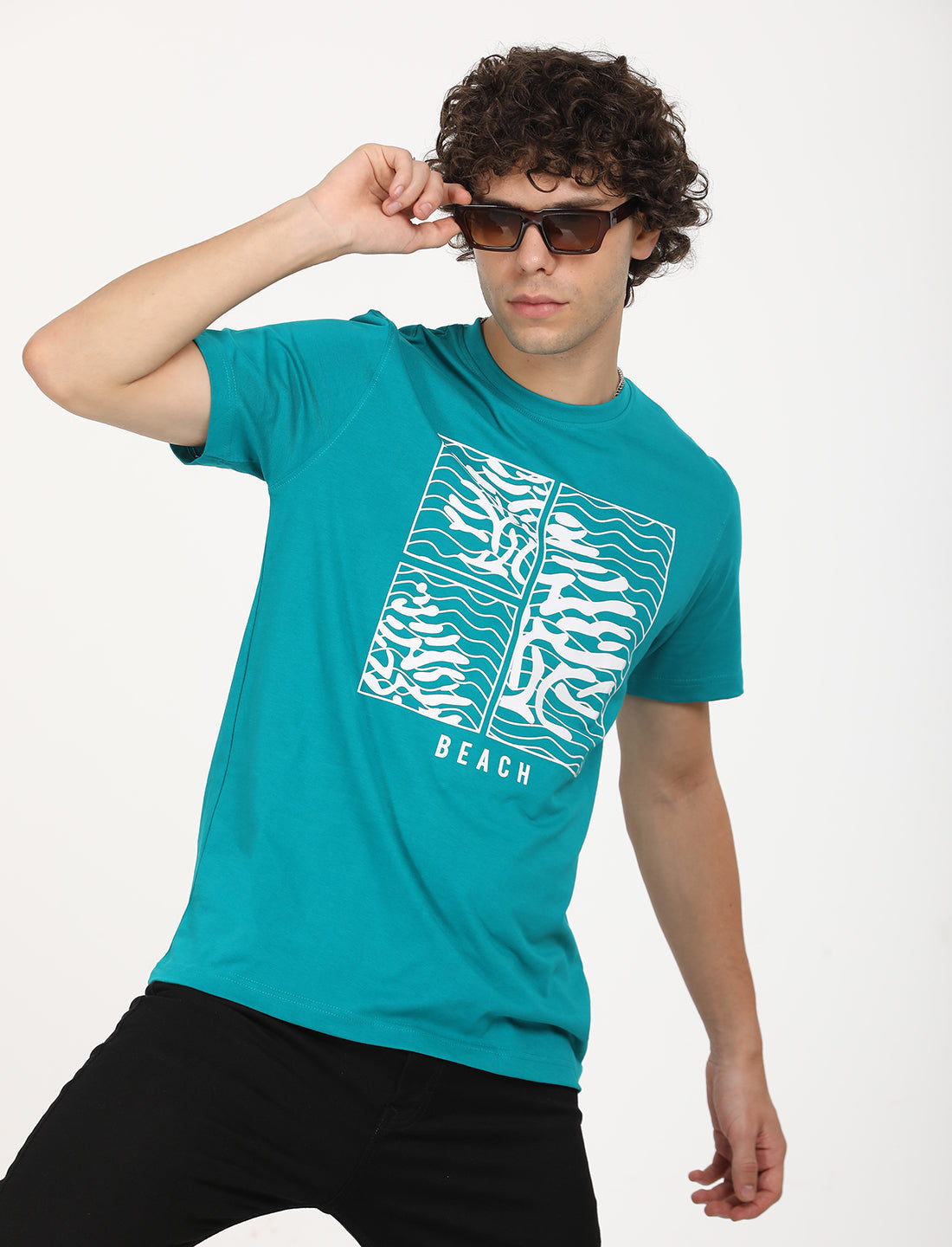 Printed Persian Green Crew Neck T-shirt