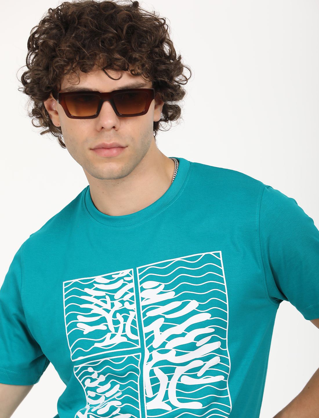 Printed Persian Green Crew Neck T-shirt