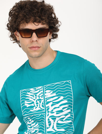 Printed Persian Green Crew Neck T-shirt