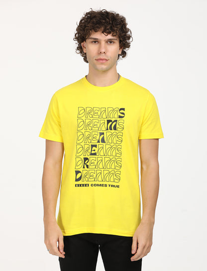 Graphical Dreams Yellow Crew Neck T-shirt