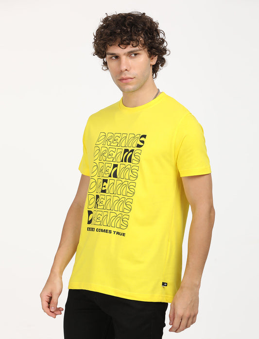 Graphical Dreams Yellow Crew Neck T-shirt