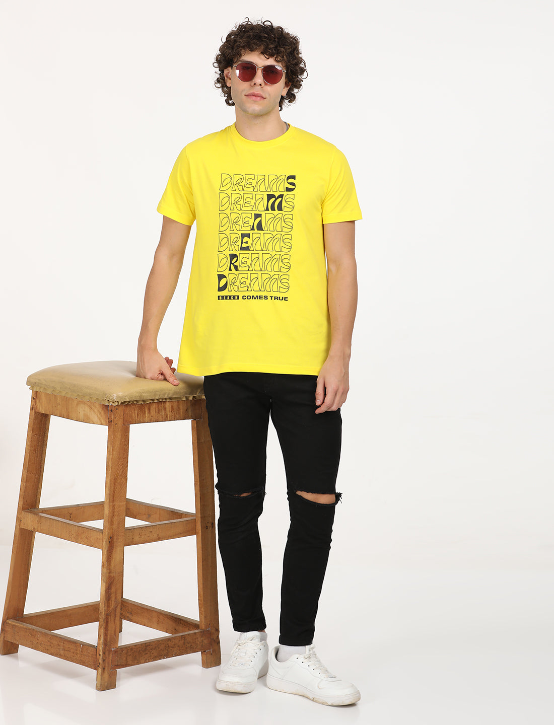 Graphical Dreams Yellow Crew Neck T-shirt