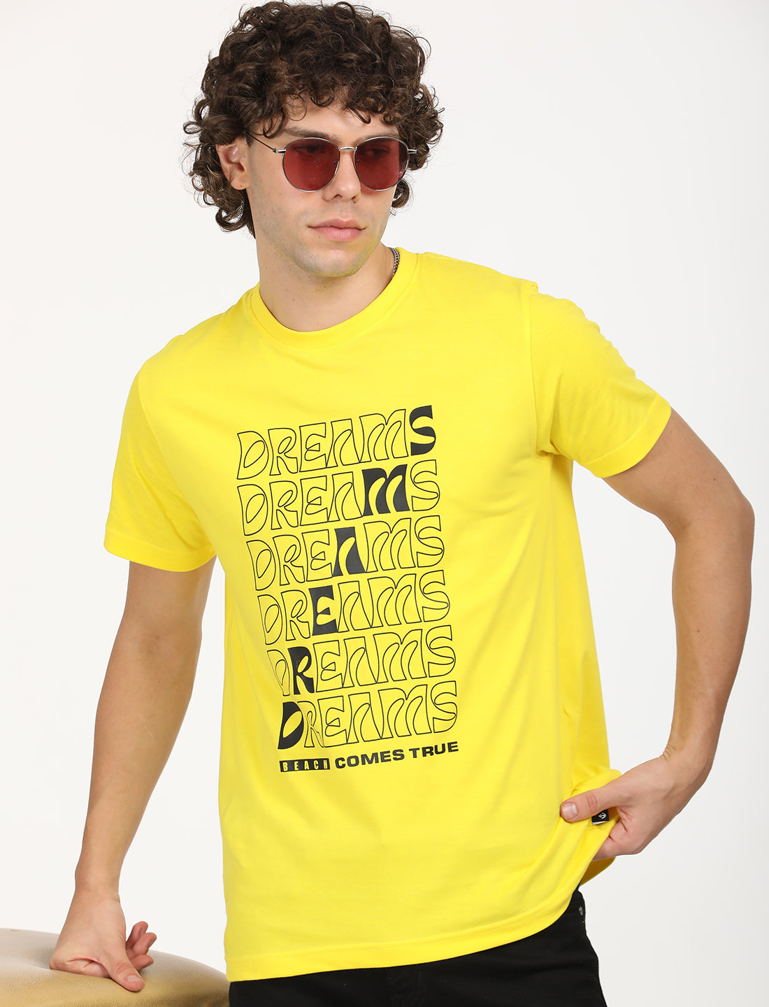 Graphical Dreams Yellow Crew Neck T-shirt