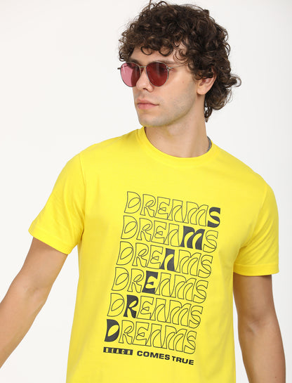 Graphical Dreams Yellow Crew Neck T-shirt