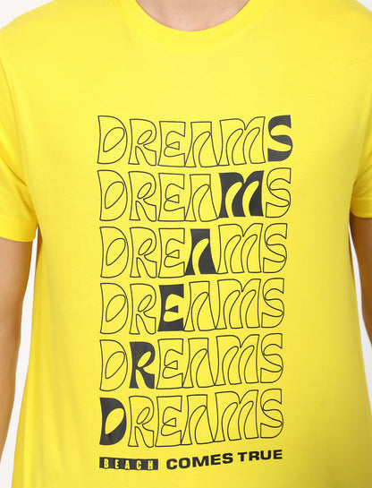 Graphical Dreams Yellow Crew Neck T-shirt