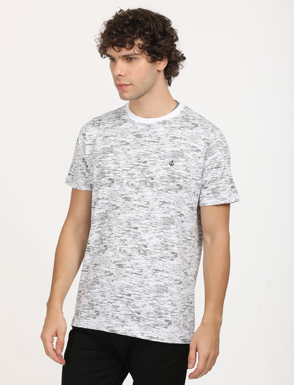 Printed White Self  crew neck T-shirt