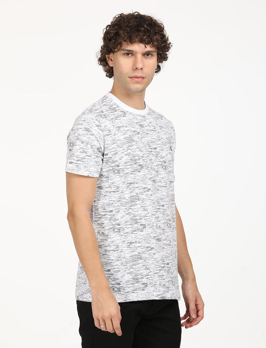 Printed White Self  crew neck T-shirt