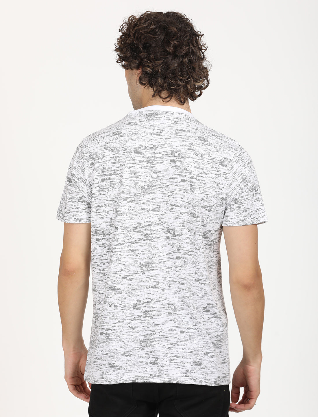 Printed White Self  crew neck T-shirt