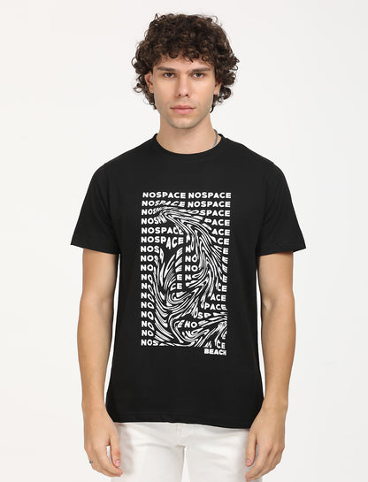 Graphical No Space Black Crew Neck T-shirt