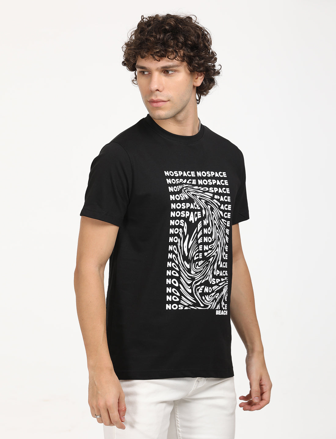 Graphical No Space Black Crew Neck T-shirt