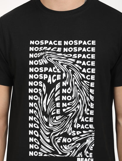 Graphical No Space Black Crew Neck T-shirt