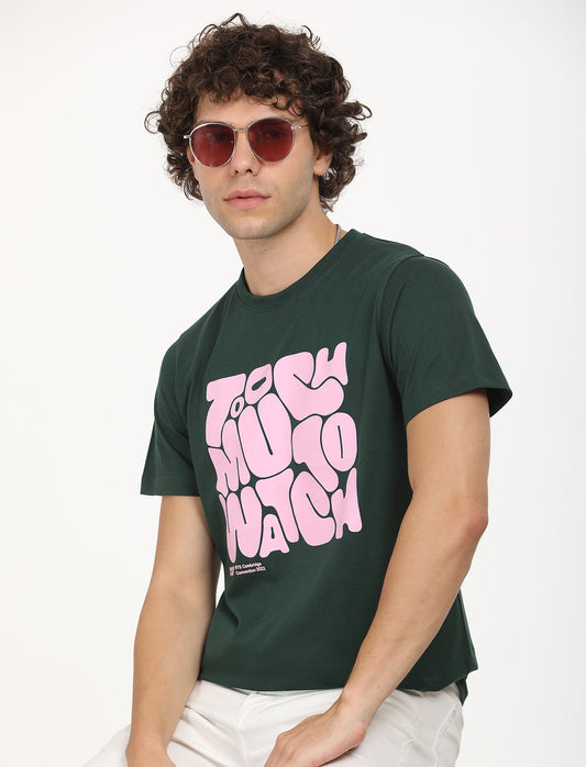 Graphical Too Much To Watch Green Crew Neck T-shirt