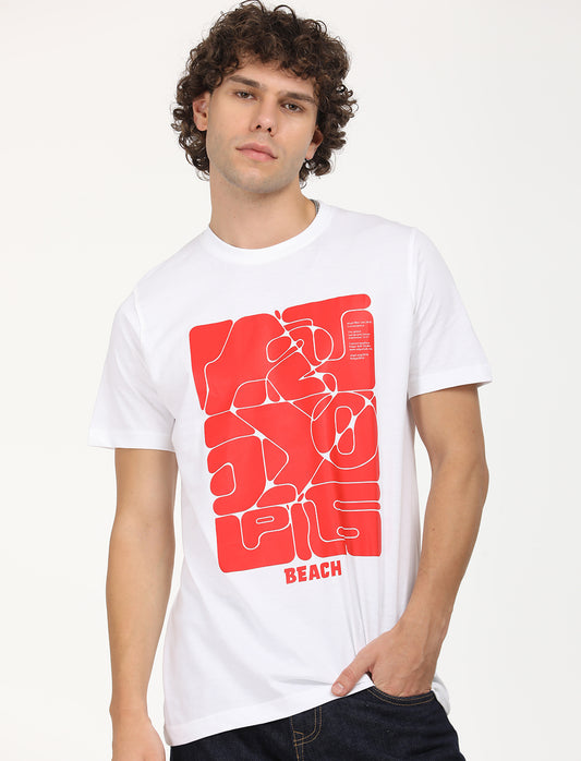 Graphical white printed Crew Neck T-shirt