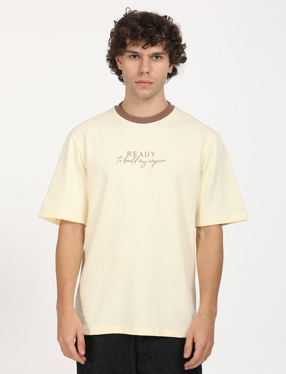 Over Sized Cream Crew Neck T-shirt