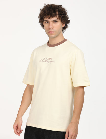 Over Sized Cream Crew Neck T-shirt