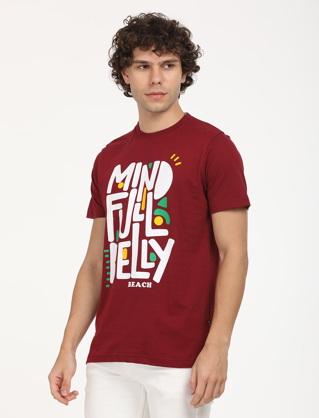 Graphical Mind Full Belly Meroon Crew Neck  T-shirt