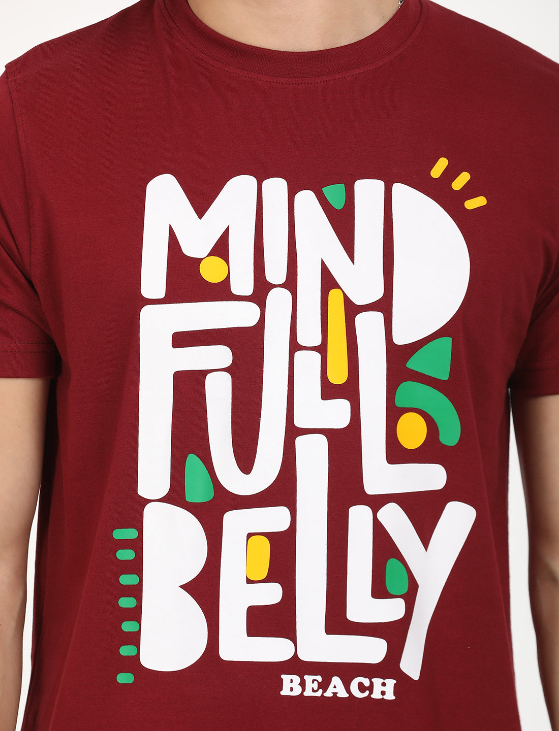 Graphical Mind Full Belly Meroon Crew Neck  T-shirt