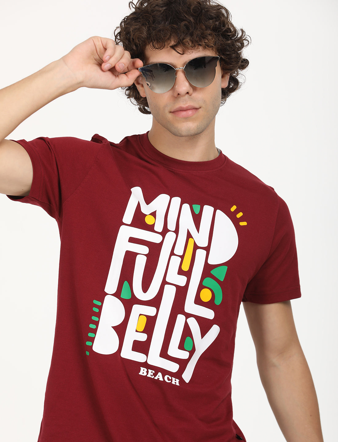 Graphical Mind Full Belly Meroon Crew Neck  T-shirt