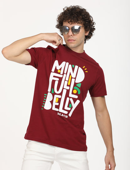 Graphical Mind Full Belly Meroon Crew Neck  T-shirt