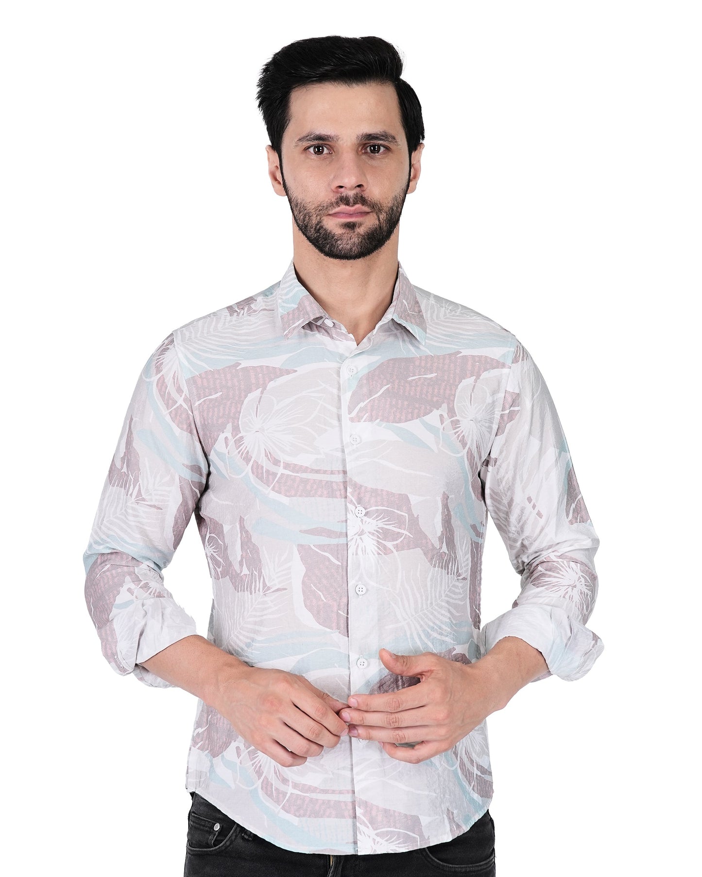 Printed Mint & white Leaf Shirt