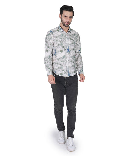 Leaf Printed Green Slim Shirt