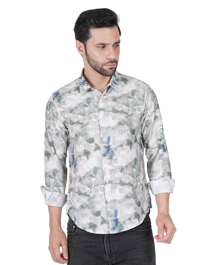 Leaf Printed Green Slim Shirt