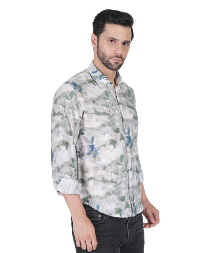 Leaf Printed Green Slim Shirt