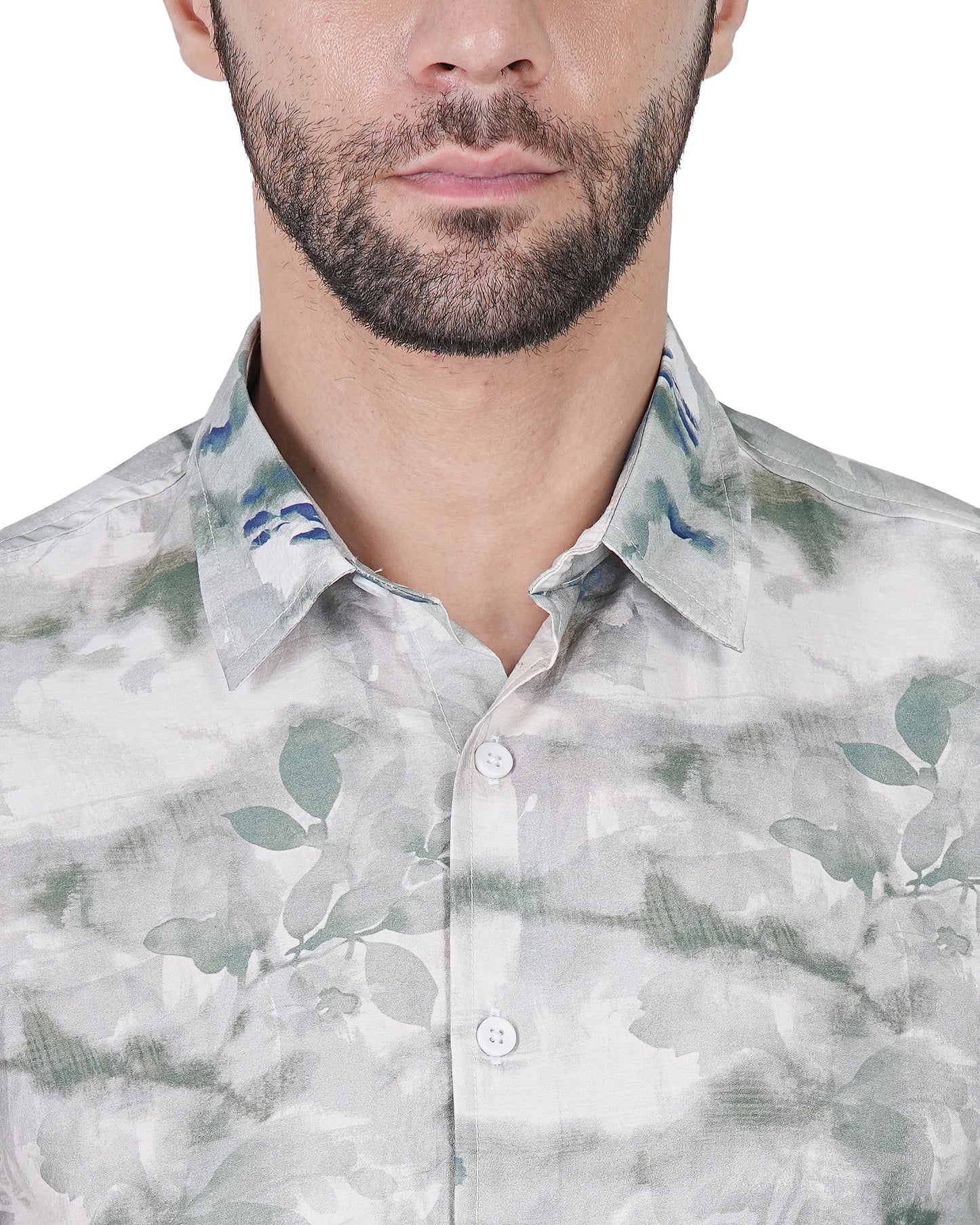 Leaf Printed Green Slim Shirt