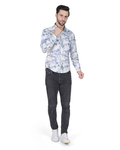 Leaf Printed Blue Slim Shirt